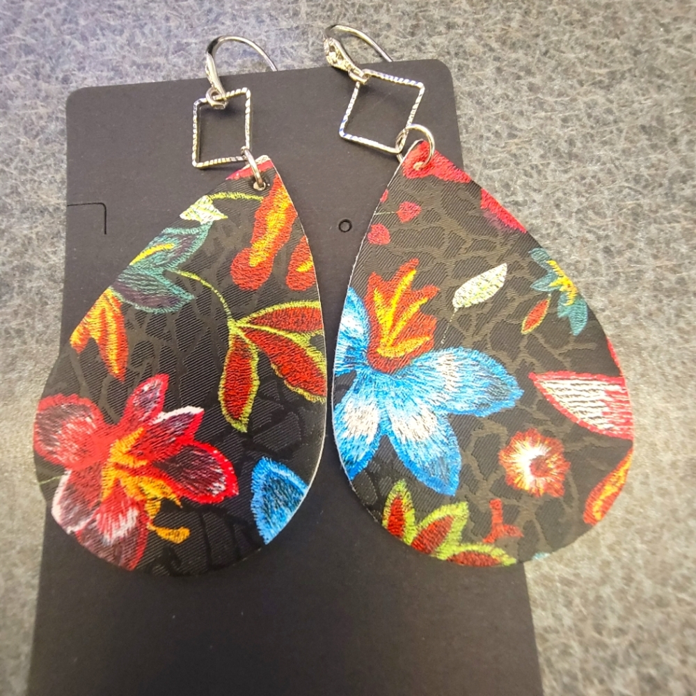 Faux Leather Floral Drop Earrings